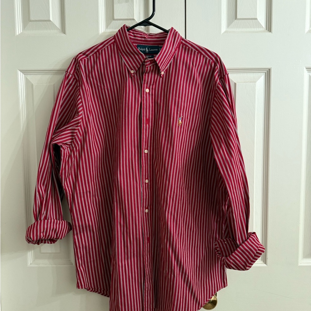 Ralph Lauren Men's Bold Red and White Striped Shirt